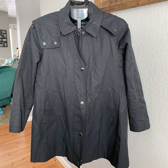 Lauren Ralph Lauren Women's Hooded Single-Breasted Raincoat A-Line Petite Medium - Picture 1 of 7